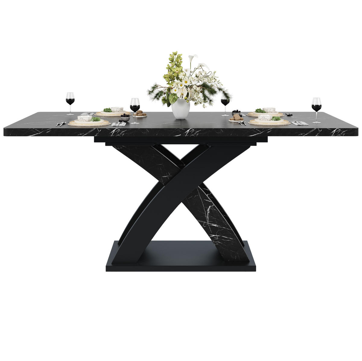 AUSZIEHTISCH 120/80/75 cm in Schwarz mit Metallgestell – ausziehbar auf 160 cm - Schwarz, Holzwerkstoff (120/80/75cm) - BEAOK