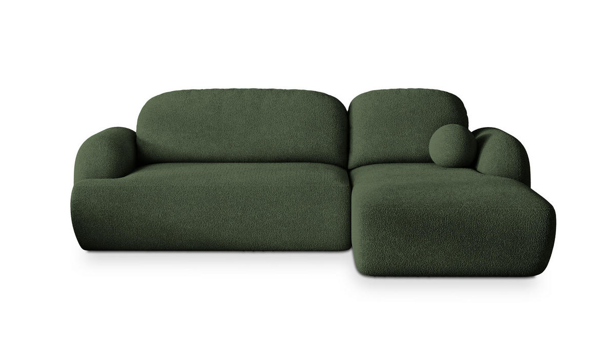 ECKSOFA MODENZA N R-S Grün Boucle-Stoff mit Schlaffunktion - Grün, Holz (266/148cm) - MASSENO