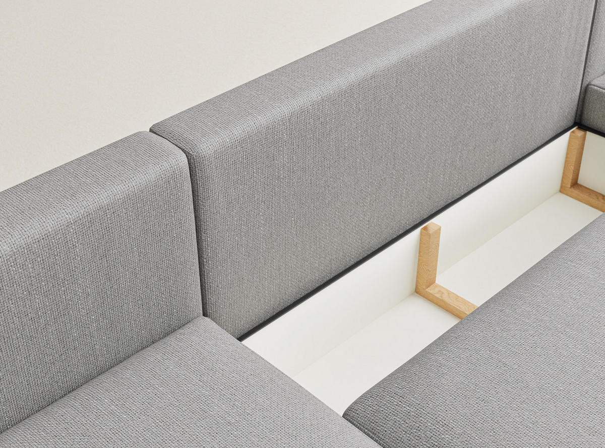 WOHNLANDSCHAFT MIT SCHLAFFUNKTION Numba Hellgrau Webstoff - Hellgrau/Schwarz, Holz/Holzwerkstoff (397/70/153cm) - Maison de Reve