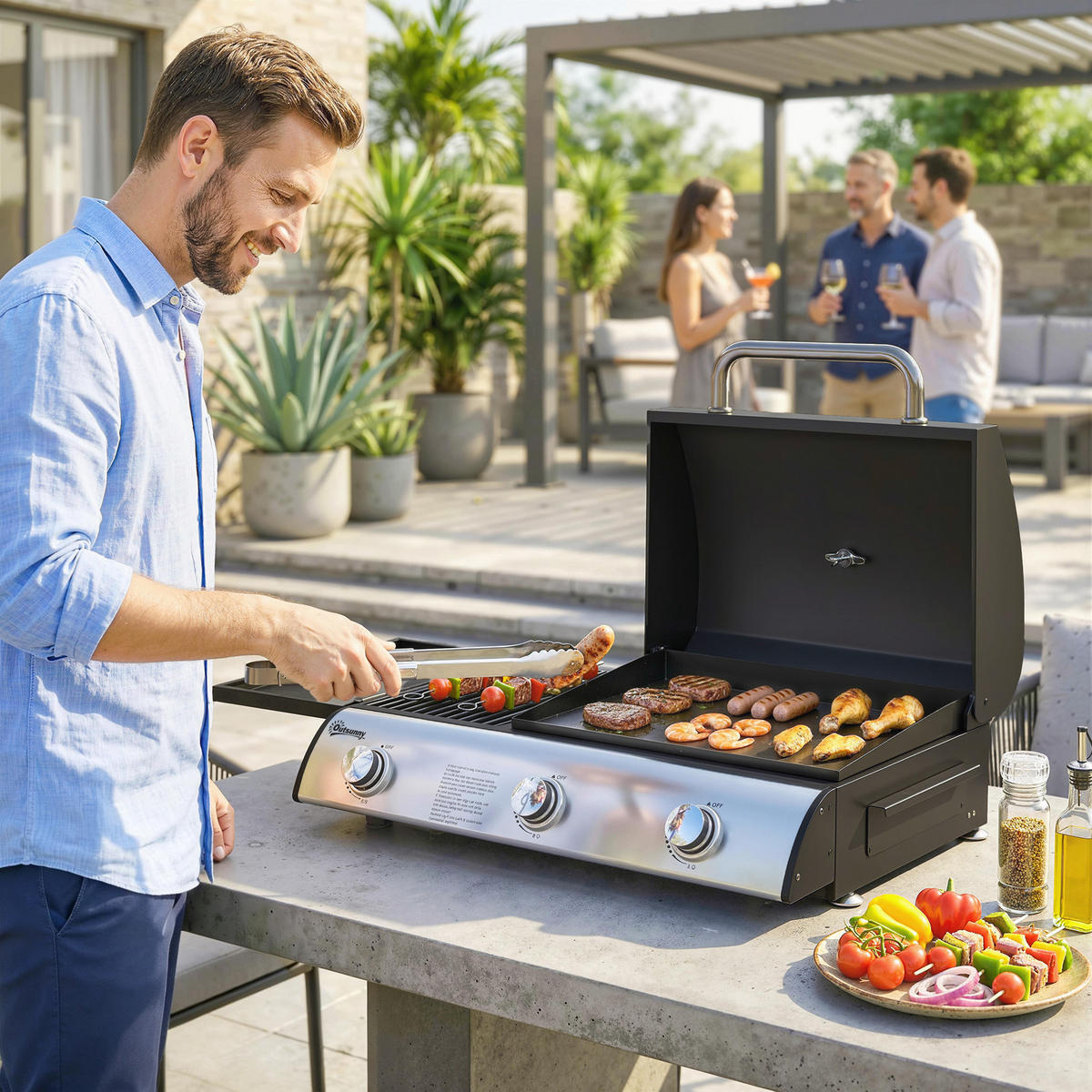 TISCHGASGRILL Metall Edelstahl Schwarz - Schwarz, Metall (47/27/77cm) - Outsunny