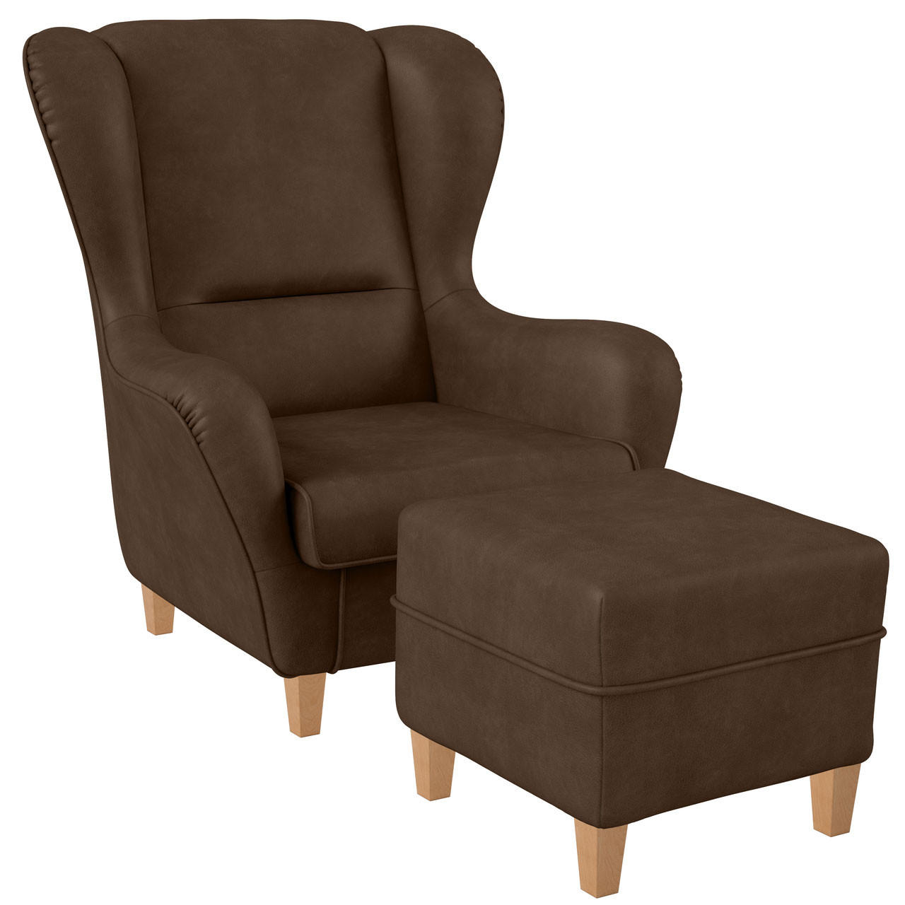 OHRENSESSEL Sofia Relaxsessel mit Hocker | Design Nougatbraun - Haselnussfarben, Textil (92/68/95cm) - Supellex
