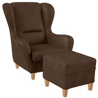 OHRENSESSEL Sofia Relaxsessel mit Hocker | Design Nougatbraun - Haselnussfarben, Textil (92/68/95cm) - Supellex