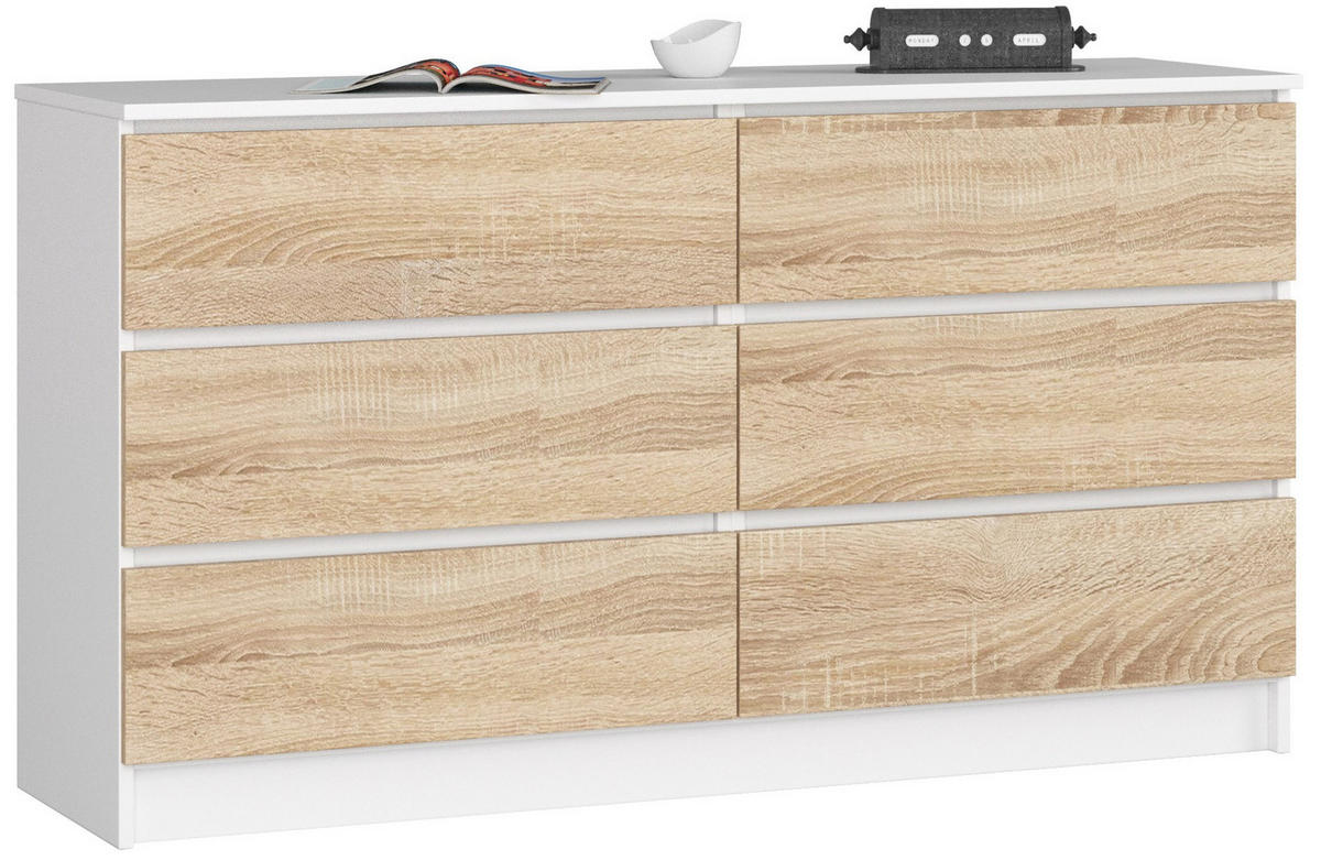 KOMMODE Weiß, Sonoma Eiche 138x40x77 cm - Weiß/Sonoma Eiche, Holzwerkstoff (138/77/40cm) - Akord