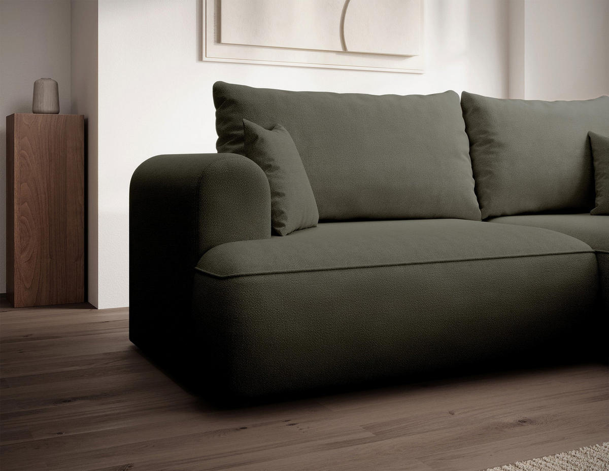 ECKSOFA Ovo Mini Olivgrün rechts - Schwarz/Olivgrün, Kunststoff/Textil (156/238cm) - Selsey