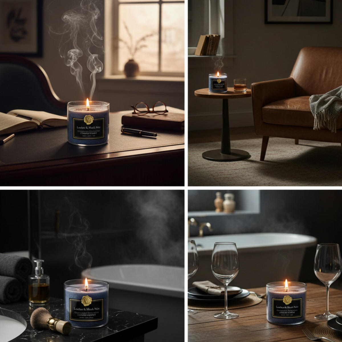 DUFTKERZE Leather & Musk Noir Anthrazit Glas 396g 3 Dochte - Anthrazit, Glas (9.53cm) - Village Candle
