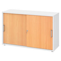 SCHIEBETÜRENSCHRANK - 2 Ordnerhöhen 40/120/74,8 cm in Weiß/Buchefarben Chromgriff (Metall) - Buchefarben/Weiß, Holzwerkstoff (120/74.8/40cm) - bümö