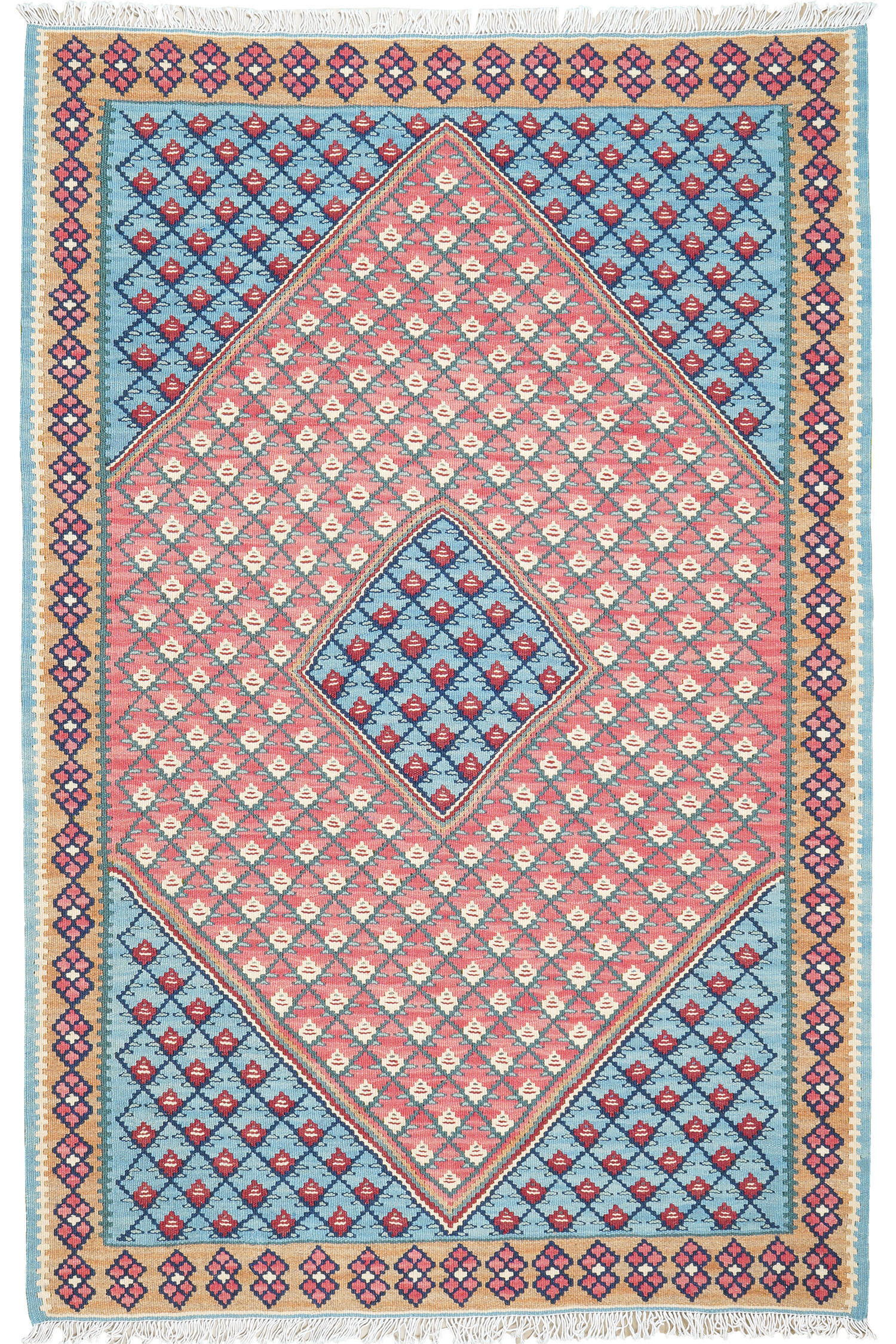 HANDWEBTEPPICH Senneh Kelim Blau 153/100 cm Schurwolle - Blau, Textil (100/153cm) - Looma