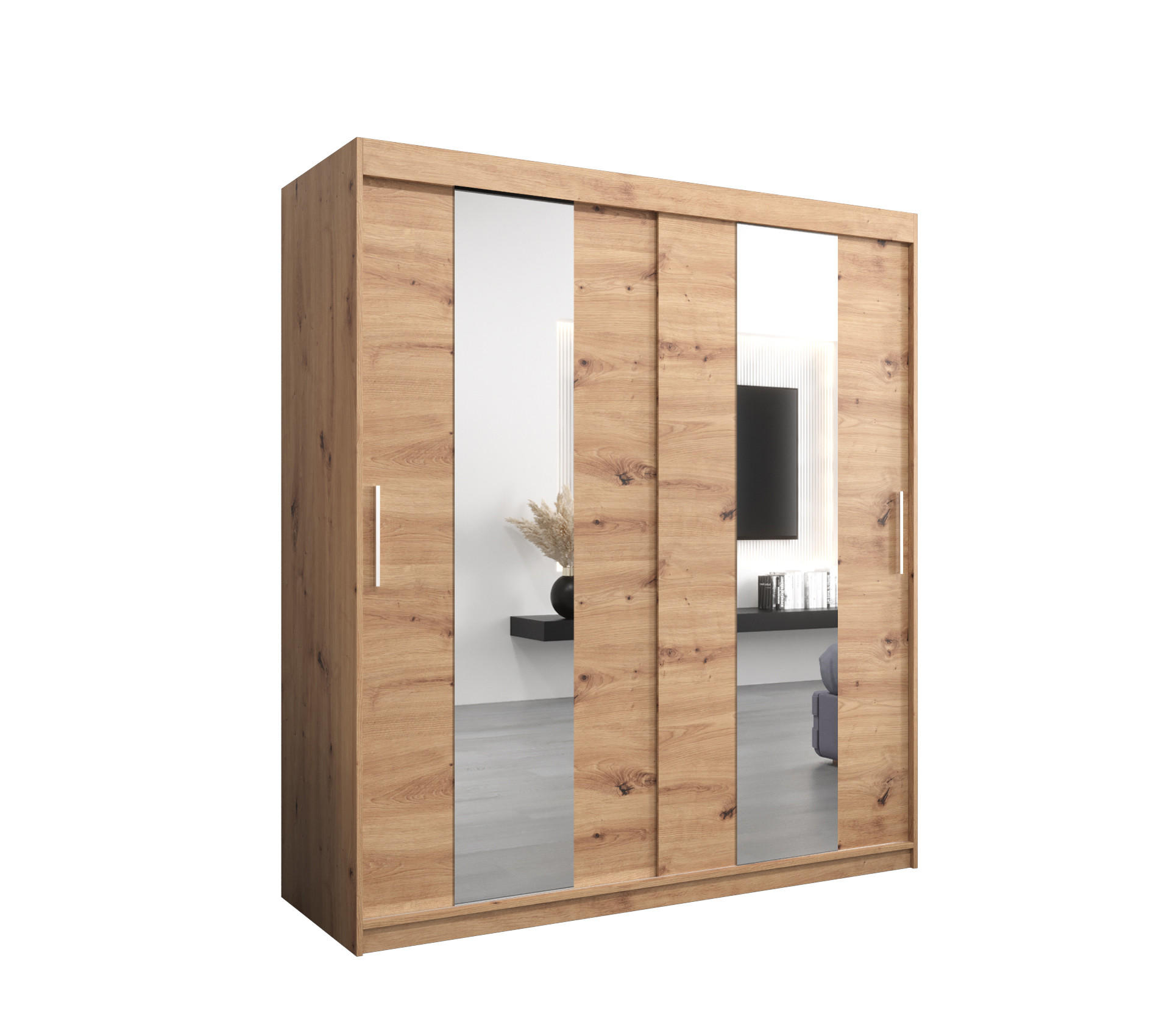 SCHWEBETÜRENSCHRANK 200/180/62 2-türig - Silberfarben/Eiche Artisan, Holz/Kunststoff (180/200/62cm) - MÖBEL KRYSPOL