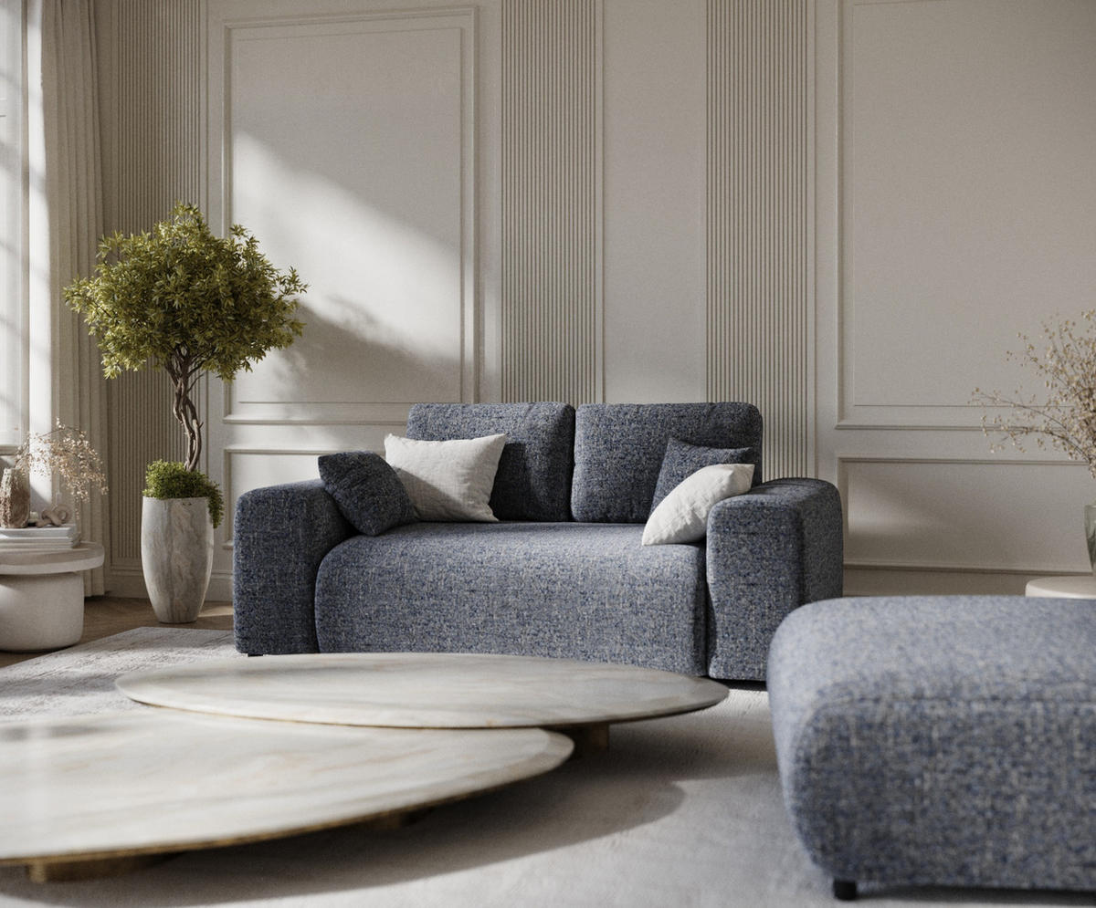 2-SITZER-SOFA Zanzibar Marineblau Webstoff - Schwarz/Dunkelblau, Holz/Holzwerkstoff (178/79/108cm) - Maison de Reve