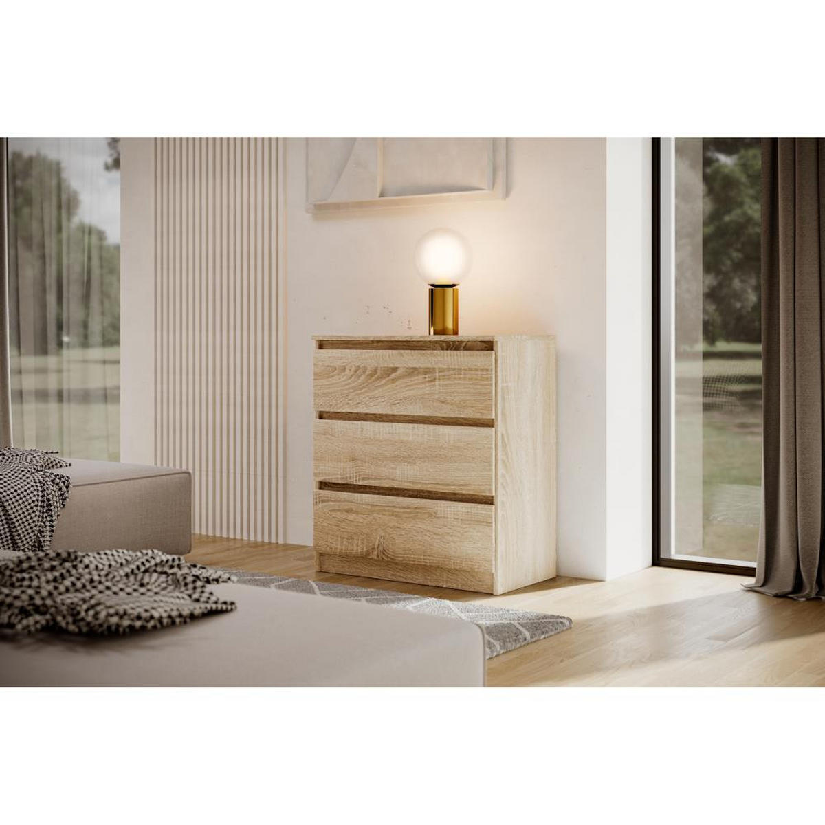 KOMMODE Lemon 70 cm mit drei Schubladen eiche Sonoma - Sonoma Eiche, Holzwerkstoff (70/78.5/39cm) - Beautysofa