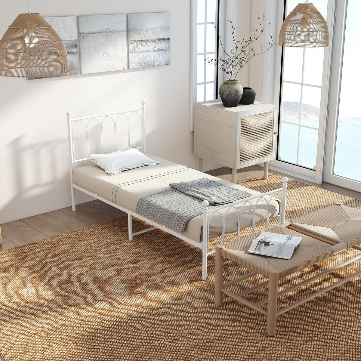 EINZELBETT 90/200 cm Weiß Bettgestell aus Metall - Weiß, Metall (90/200cm) - OKWISH