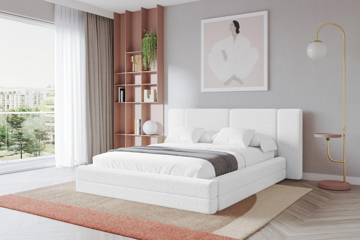 POLSTERBETT mit Bettkasten und Lattenrost, Bett mit Matratze H3/H4 - TEVO 160x200 Weiß - Weiß, Holzwerkstoff/Textil (160/200cm) - ALTDECOR