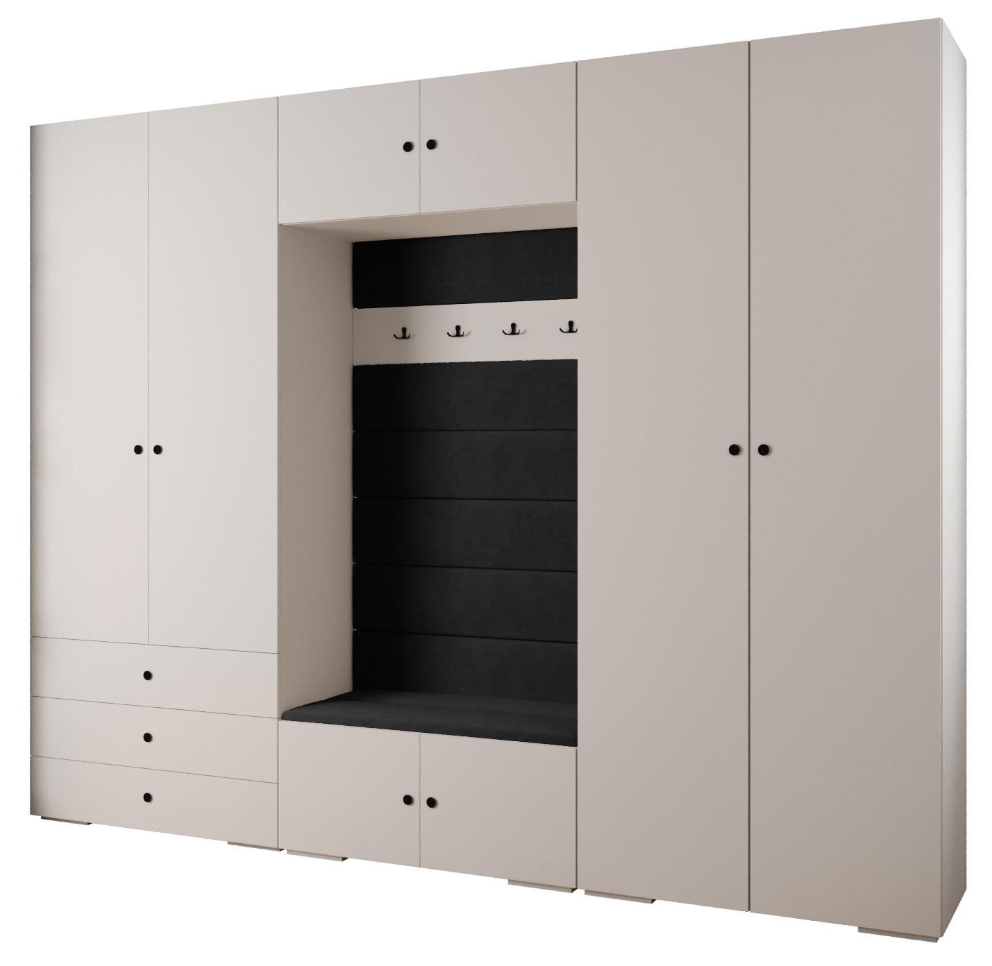 Abiks Möbel Garderoben-Set Weiß, Schwarz, Schwarz 300x236.7x47 cm