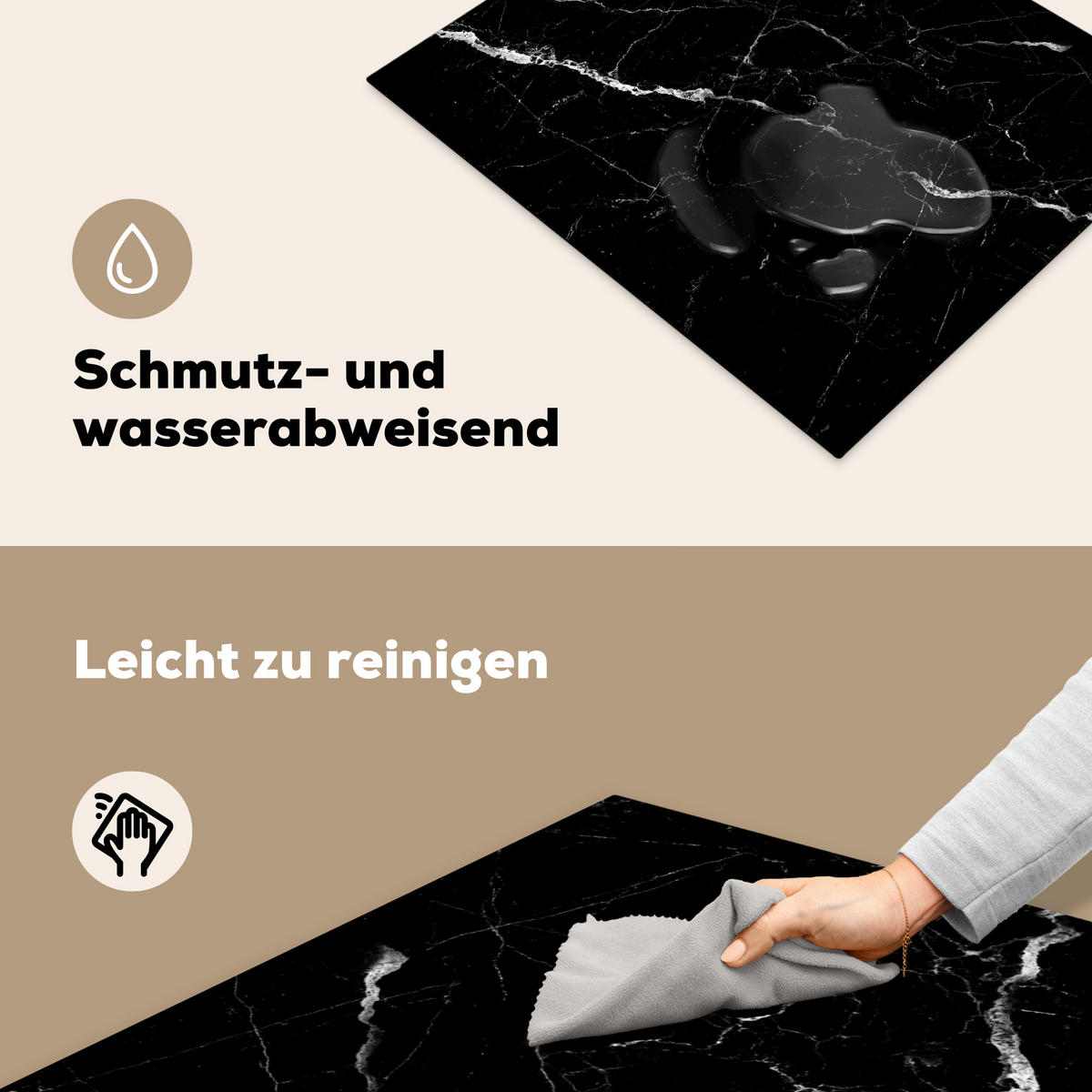 HERDABDECKPLATTE Marmoroptik - Schwarz - Luxus 65x52 cm - Grau, Kunststoff (65/0.2/52cm) - MuchoWow