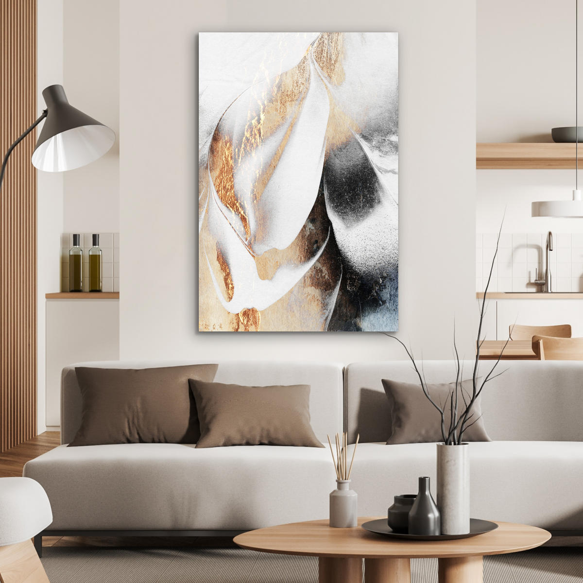 METALLBILD Luxus - Abstrakt - Gold - Weiß 60x90 cm - Goldfarben, Metall (60/90cm) - MuchoWow