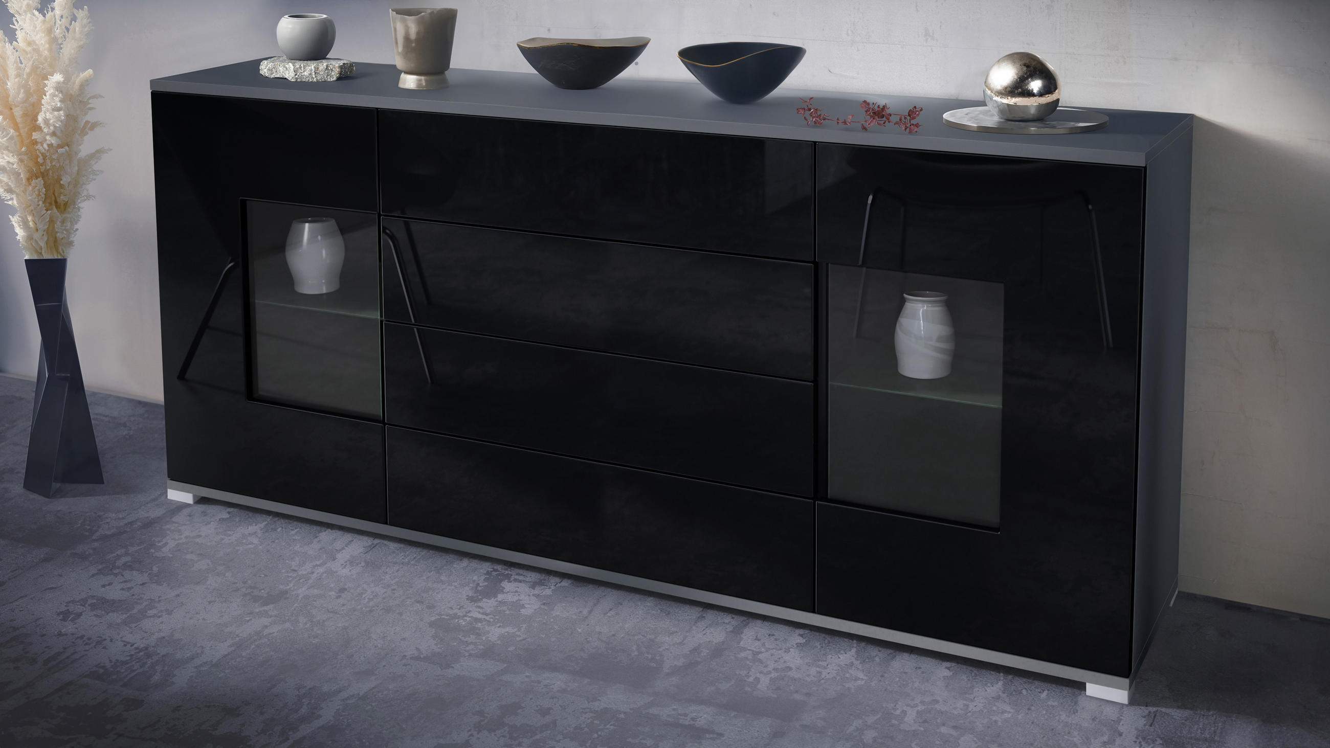 SIDEBOARD Grömitz Schwarz Hochglanz - Schwarz Hochglanz, Holzwerkstoff (166.5/75.5/35cm) - Vladon