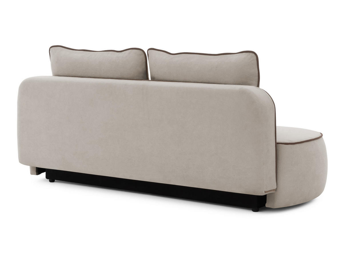 KINDERSOFA Vero im modernen und abgerundeten Design mit Schlaffunktion und Bettkasten aus Taupe Plüschstoff mit brauner Paspel - Taupe/Schwarz, Holz/Kunststoff (210/90/98cm) - S-Style Möbel