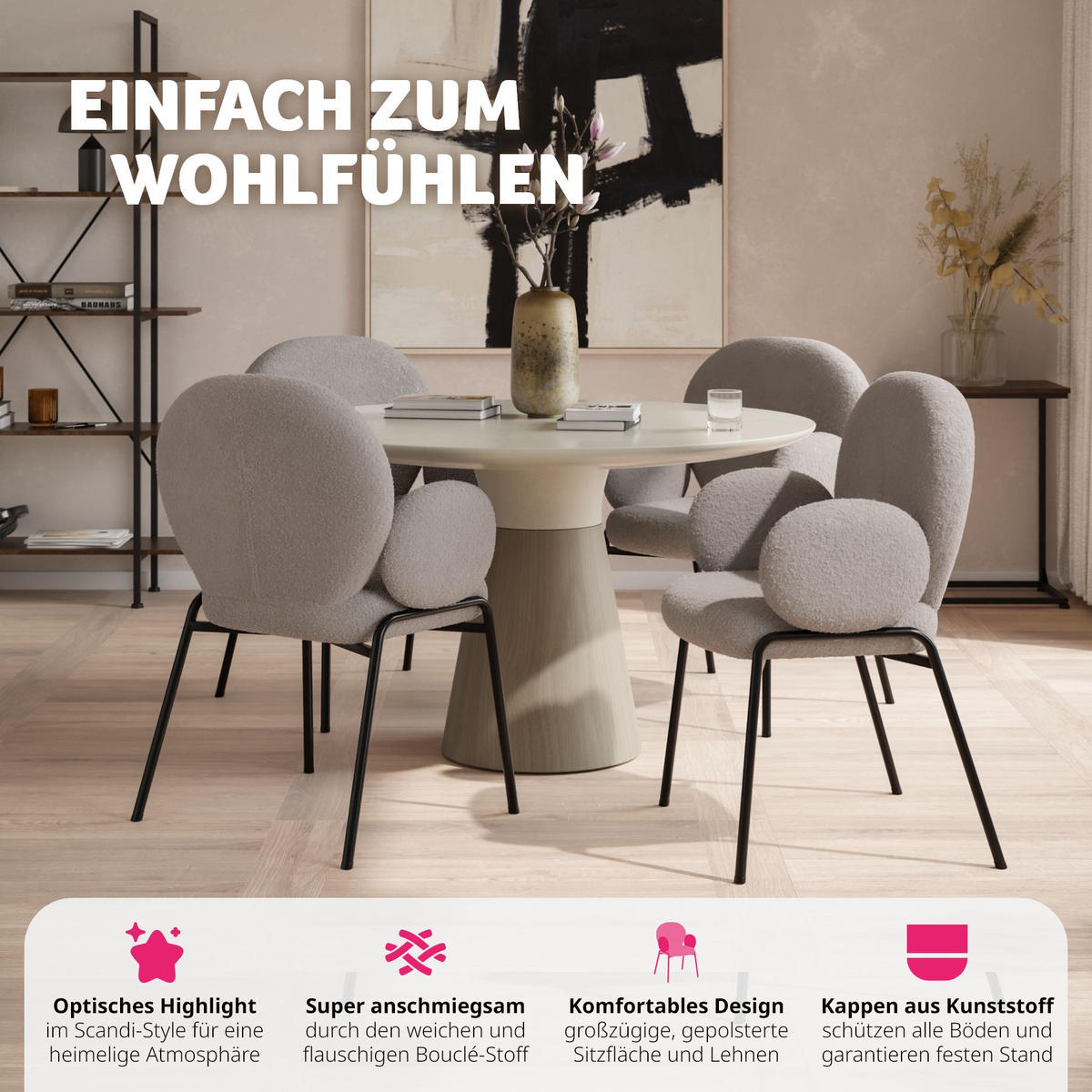 STUHL 4er Set Scandi Belastbarkeit 120 kg 61 5 x 62 x 90 - Hellgrau, Kunststoff (62/90/61.5cm) - tectake