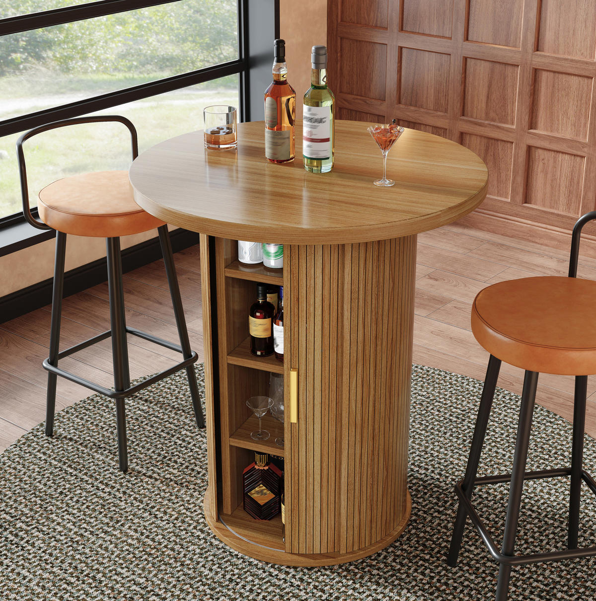 BARTISCH mit Stauraum 60 x 60 x 91,6 cm Holzoptik - Birnbaumfarben, Metall (60/60/91.6cm) - Meubliv