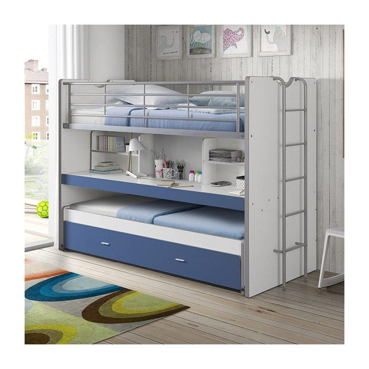 ETAGENBETT Compact80 s 2 Betten Blau - Blau, Holz - Vipack