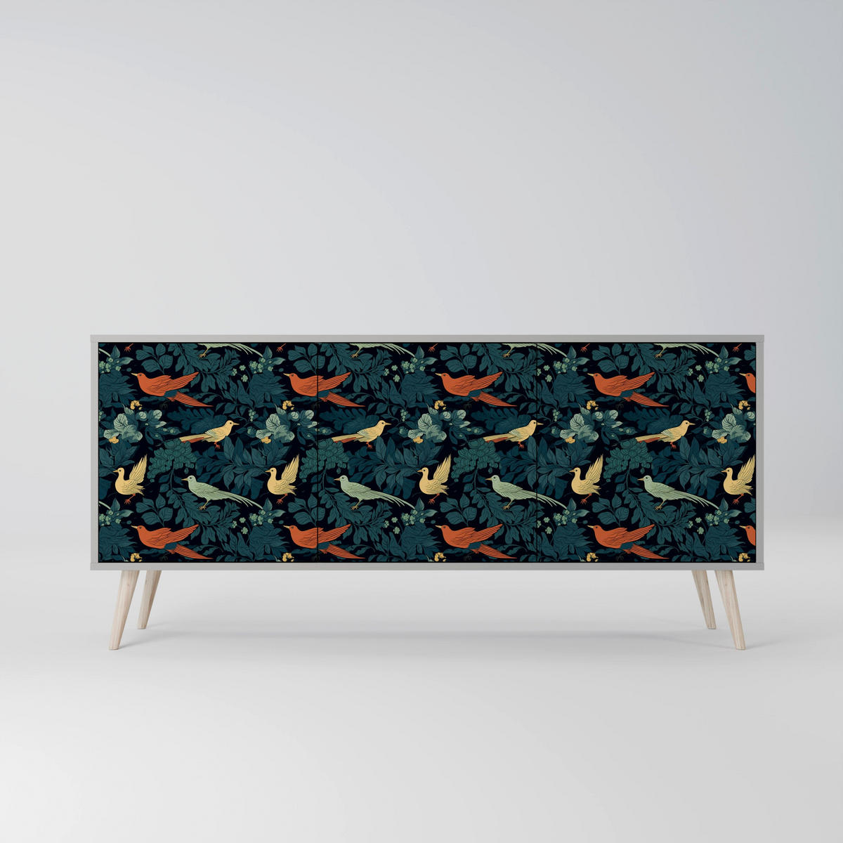 SIDEBOARD FOWL ORNAMENT, Eicheneffekt, 164,5x42x77,5 cm, 3 Türen - Eichefarben/Buchefarben, Holzwerkstoff/Buchenholz (164.5/77.5/42cm) - SpaceRebels