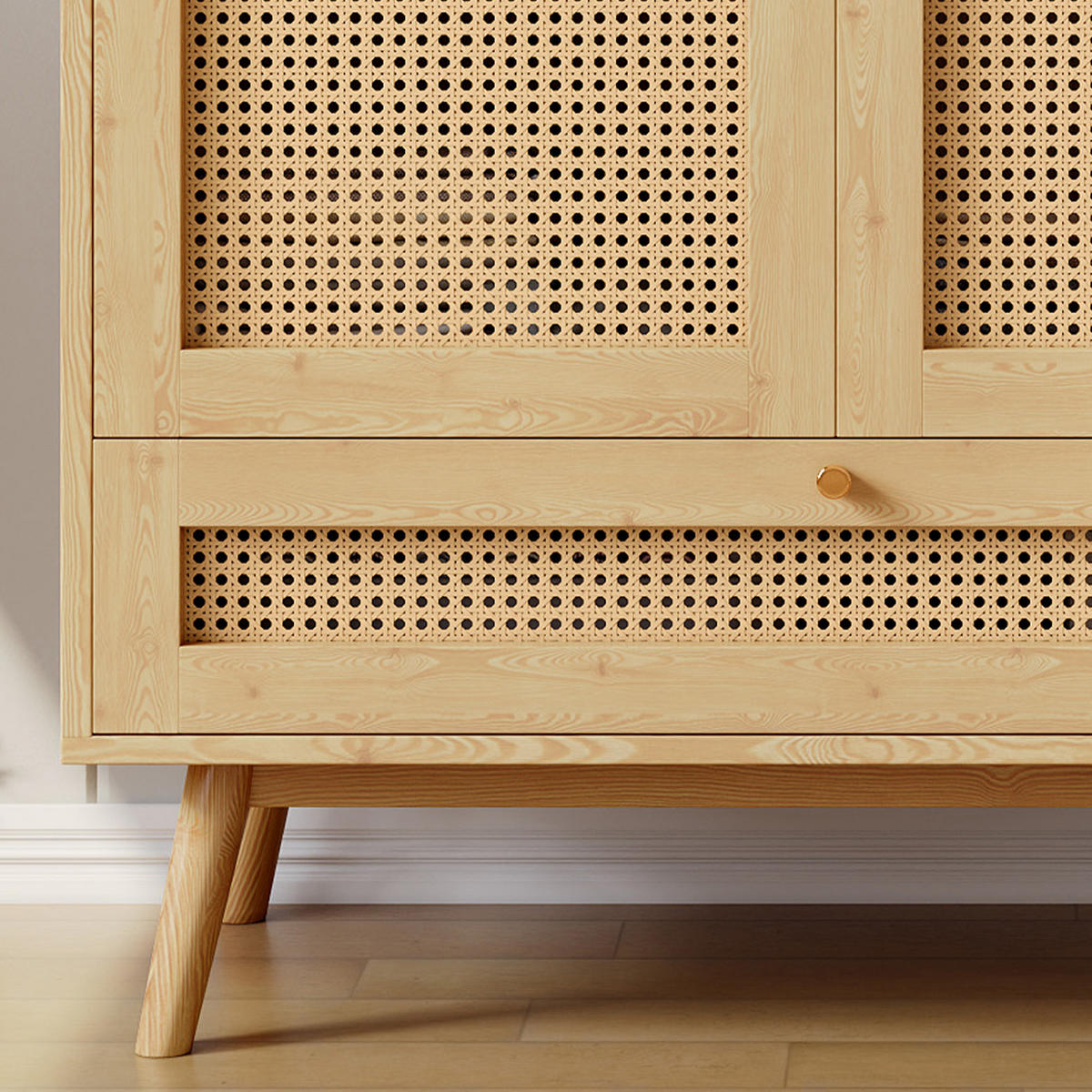 KLEIDERSCHRANK in Naturfarben mit Stange für Schlafzimme und Wohnzimmer, B90/T45/H183 cm - Naturfarben, Holzwerkstoff/Metall (90/183/45cm) - STILVORA