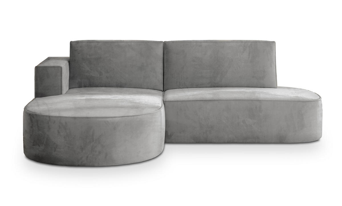 ECKSOFA CORTIO M L-S Grau Velours-Stoff mit Schlaffunktion - Grau, Holz (265/174cm) - MASSENO