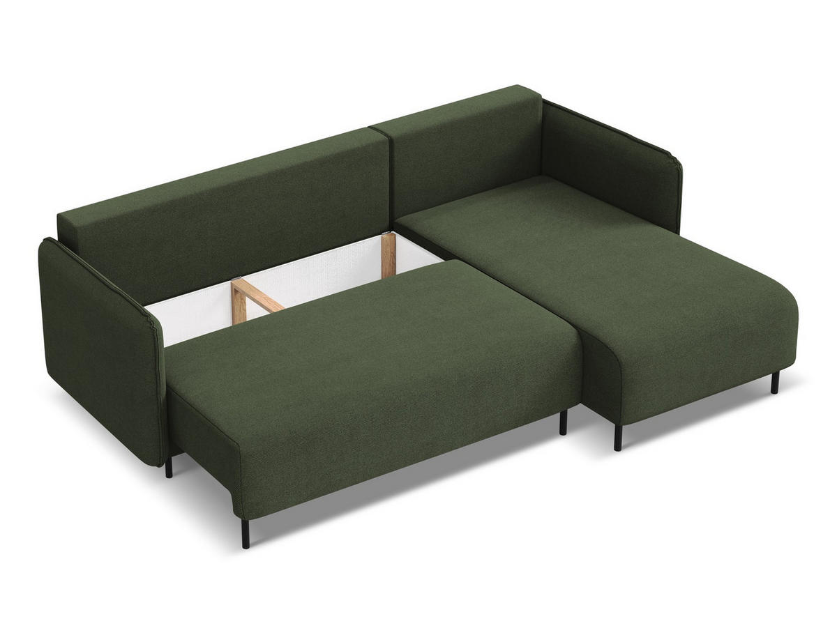 ECKSOFA mit Schlaffunktion Strukturstoff Stoff Grün - Schwarz/Olivgrün, Holz/Textil (236/162cm) - Makamii
