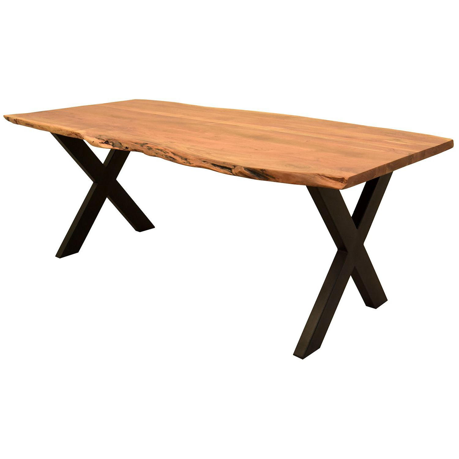 BAUMKANTENTISCH Catania - 200 x 100 cm - Akazienholz - Gestell X-Form - Schwarz/Braun, Holz/Metall (200/100/76cm) - bene living