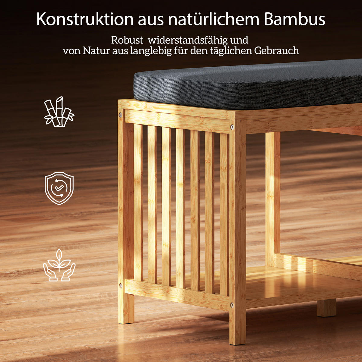 SCHUHBANK Bambus Polyester Naturholz - Naturfarben, Holz (33/45/102cm) - HOMCOM