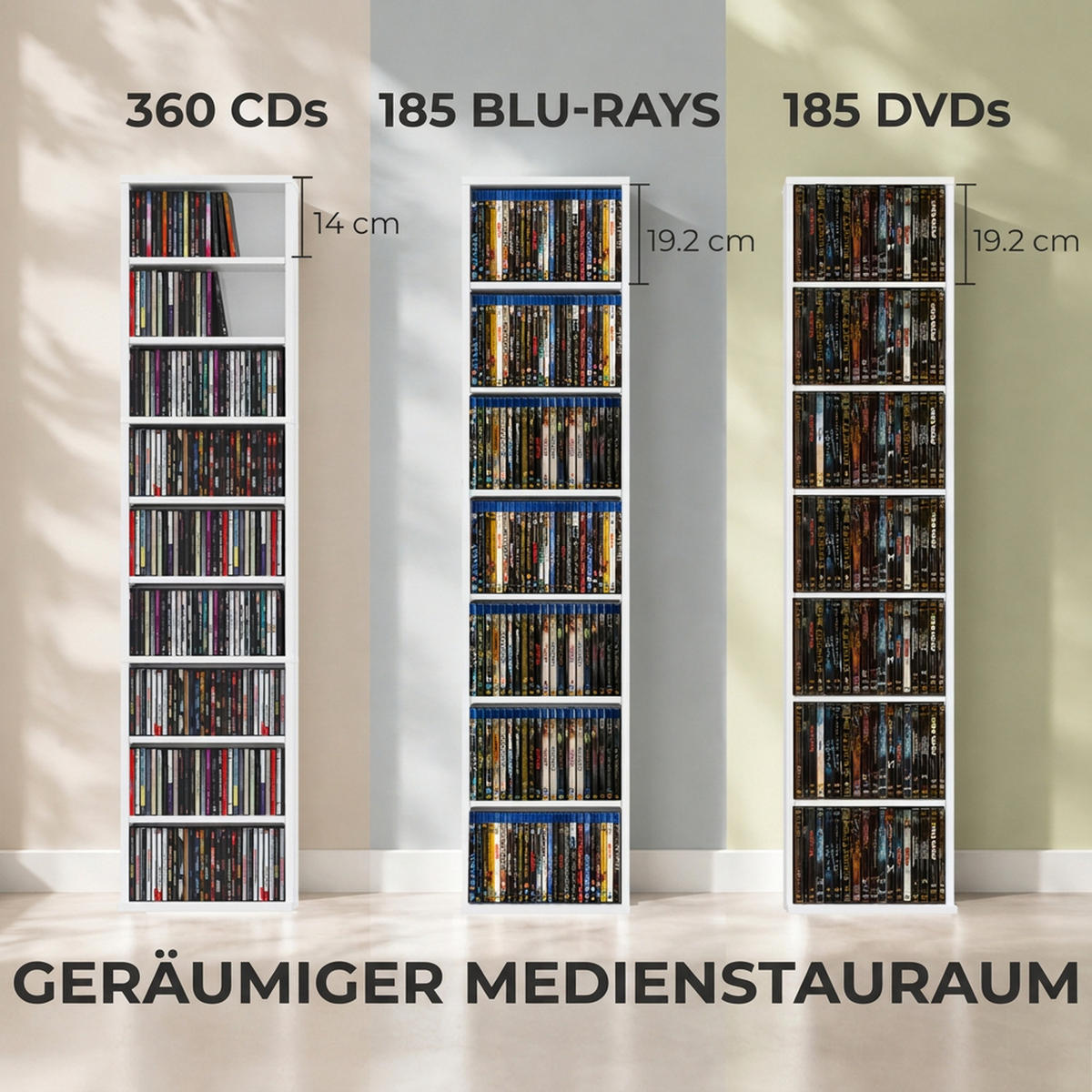 MEDIENSCHRANK Spanplatte Weiß - Weiß, Holzwerkstoff (24/140/33cm) - HOMCOM
