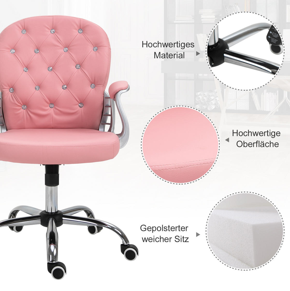 BÜROSTUHL in Rosa 60,5x59,5x105 cm, höhenverstellbar und gepolstert - Pink, Kunststoff (59.5/105/60.5cm) - IVMEU