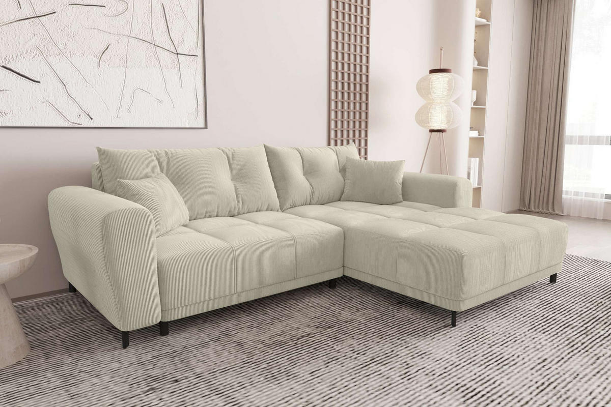 ECKSOFA Massimo Cordstoff Greige inkl. Schlaffunktion Rechts - Greige/Schwarz, Textil/Metall (246/177cm) - 99rooms