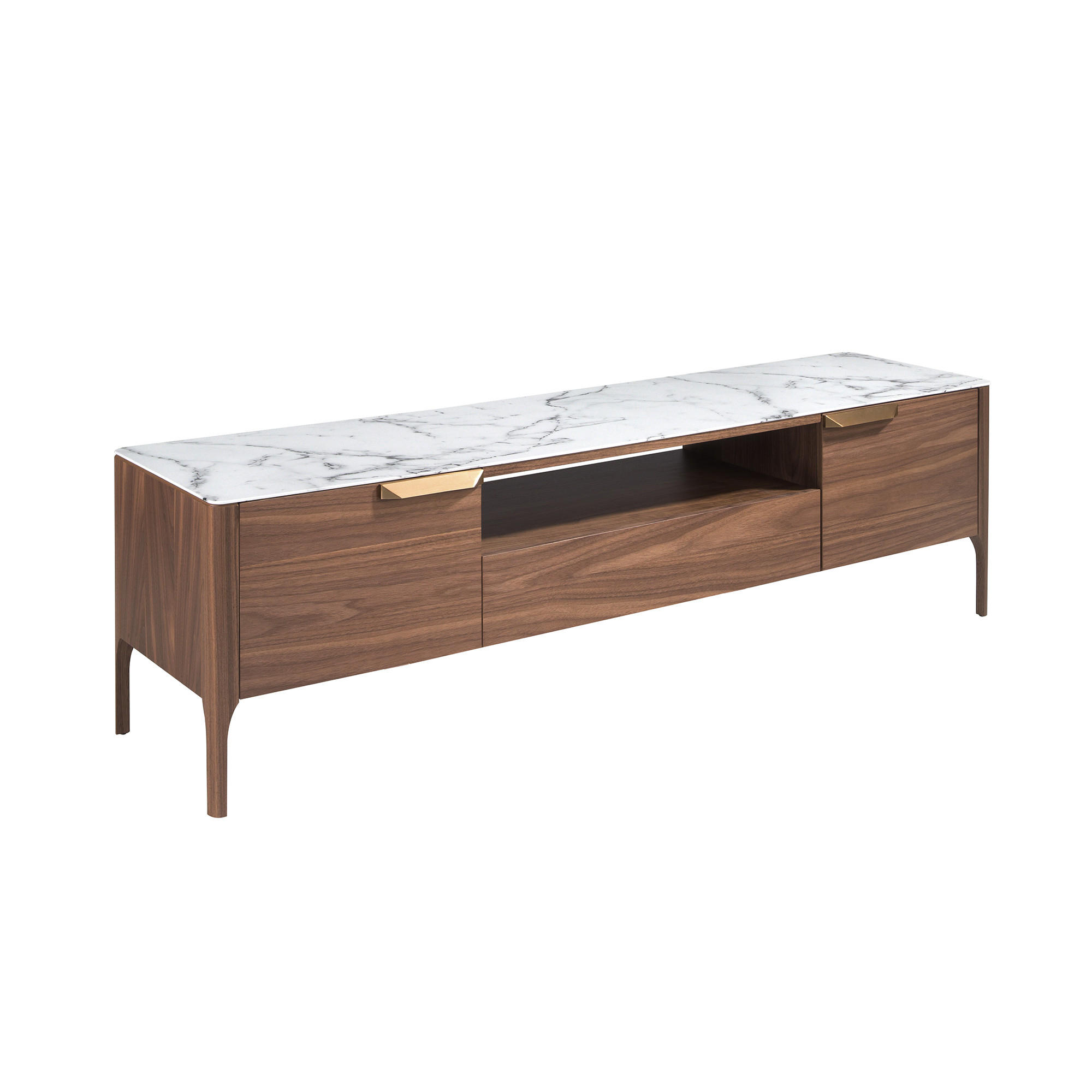TV-ELEMENT Walnuss Stahl Weiß 180/45/50 cm - Edelstahlfarben/Walnussfarben, Holz/Stein (180/50/45cm) - ANGEL CERDA