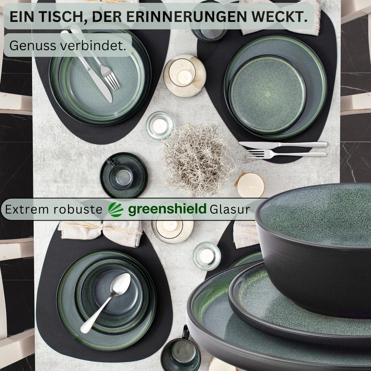 TAFELSERVICE MALMÖ - 24 teilig aus Steingut - Grün, Stein (26.5/6.5/26.5cm) - Sänger