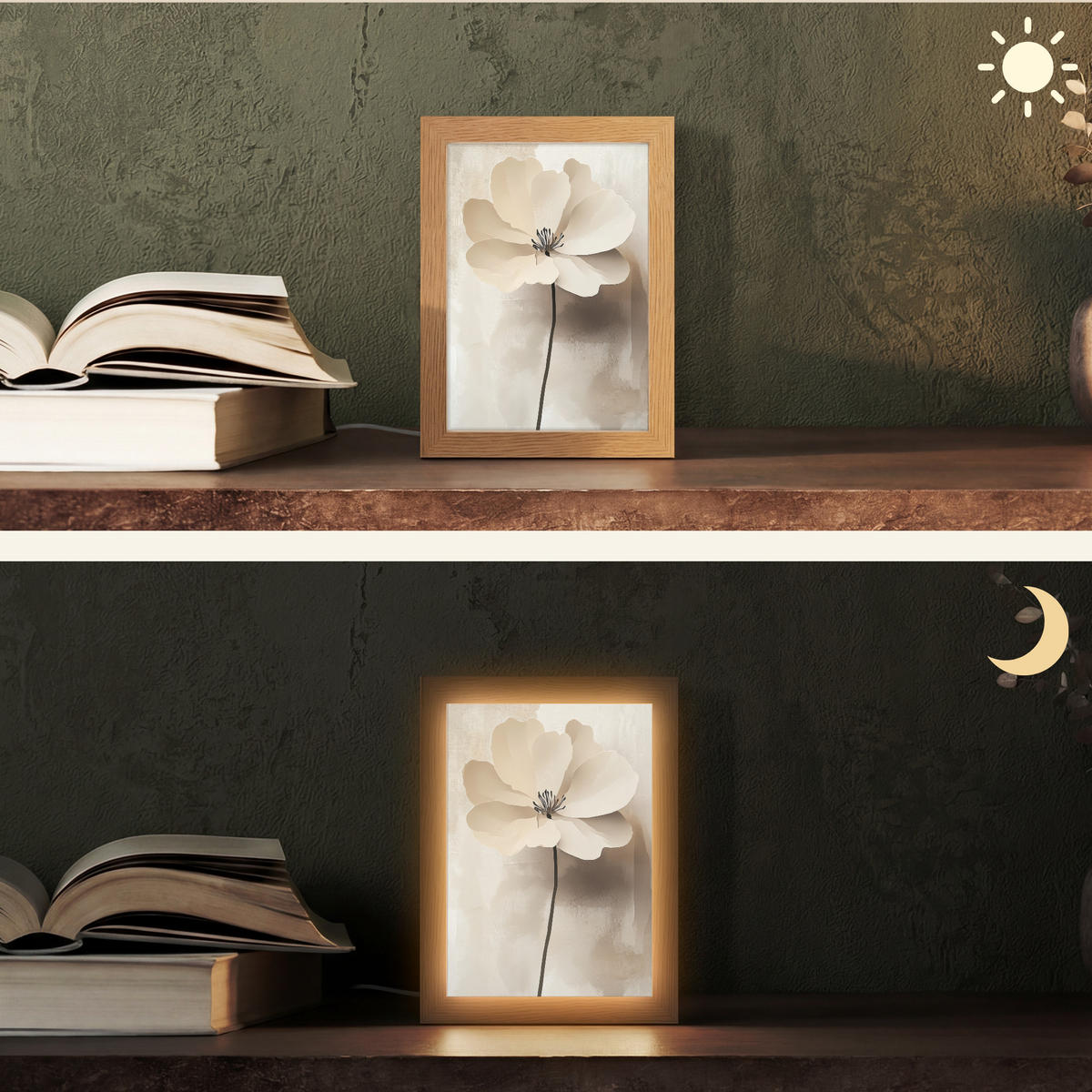 STOLNÍ LAMPA Květina - béžová - barva - stín 15x20 cm - barva starého dubu, kompozitní dřevo (8/15/20cm) - OnlyWow