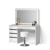 SCHMINKTISCH Imola Weiß/Gold mit LED-Spiegel und Hocker - Goldfarben/Weiß, Holzwerkstoff (120/75/55cm) - Livinity®