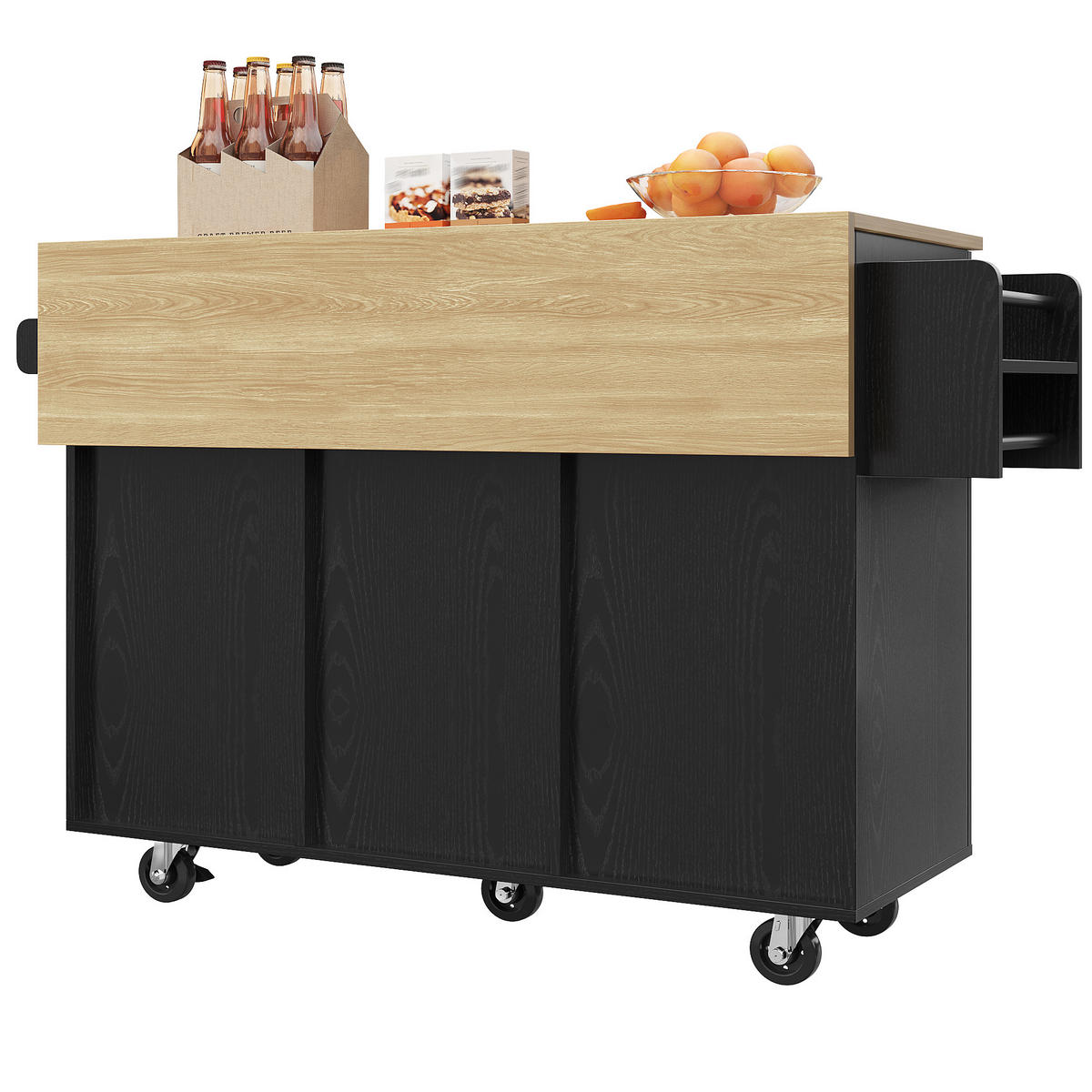 KÜCHENWAGEN als Kücheninsel mit multifunktionalem Stauraum, Holzmaserung, schwarz - Schwarz, Holzwerkstoff (110/90.5/74cm) - Luhomfu