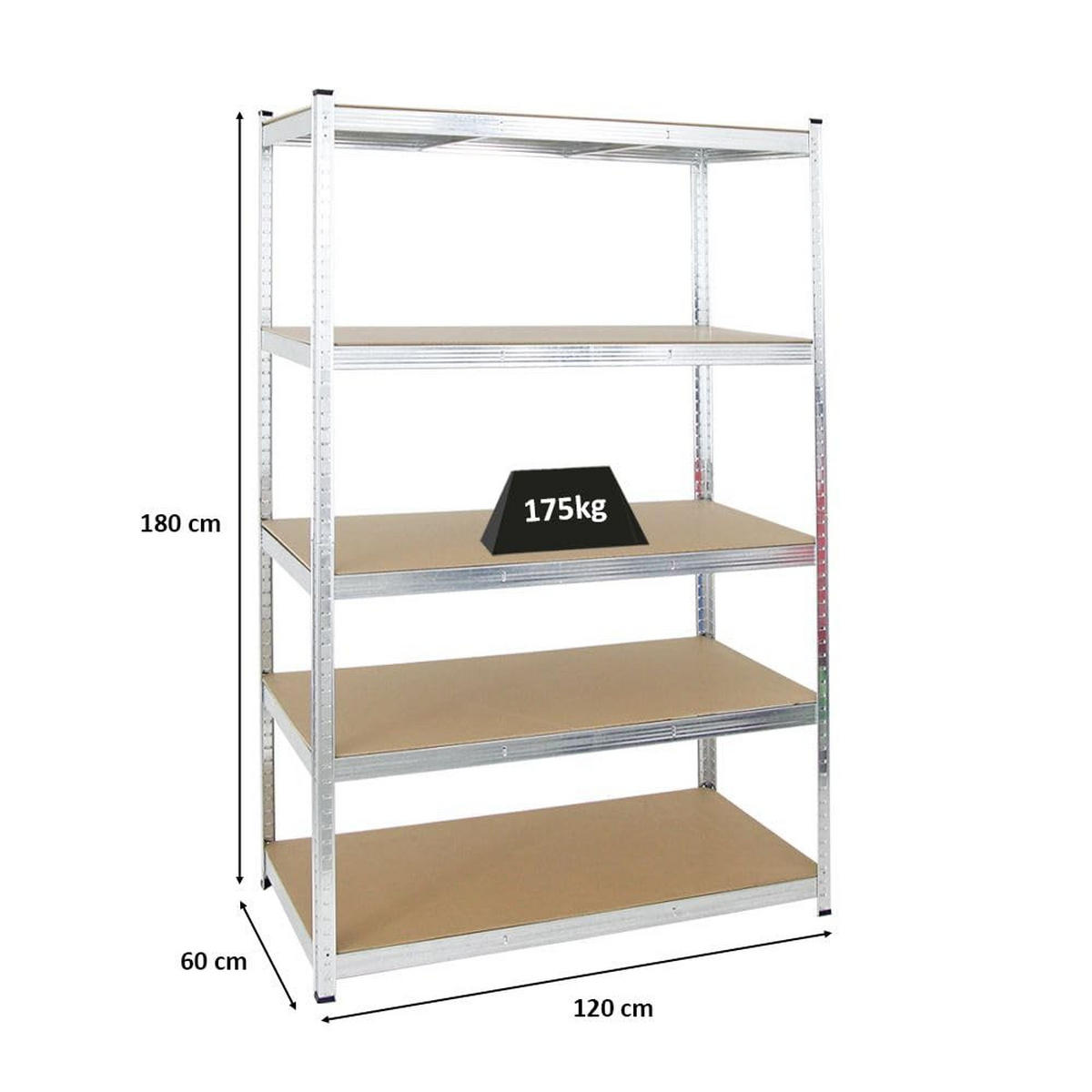 SCHWERLASTREGAL Ragnar 180x120x60 cm Fachlast 175 kg Verzinkt - Silberfarben, Metall (120/180/60cm) - PROREGAL