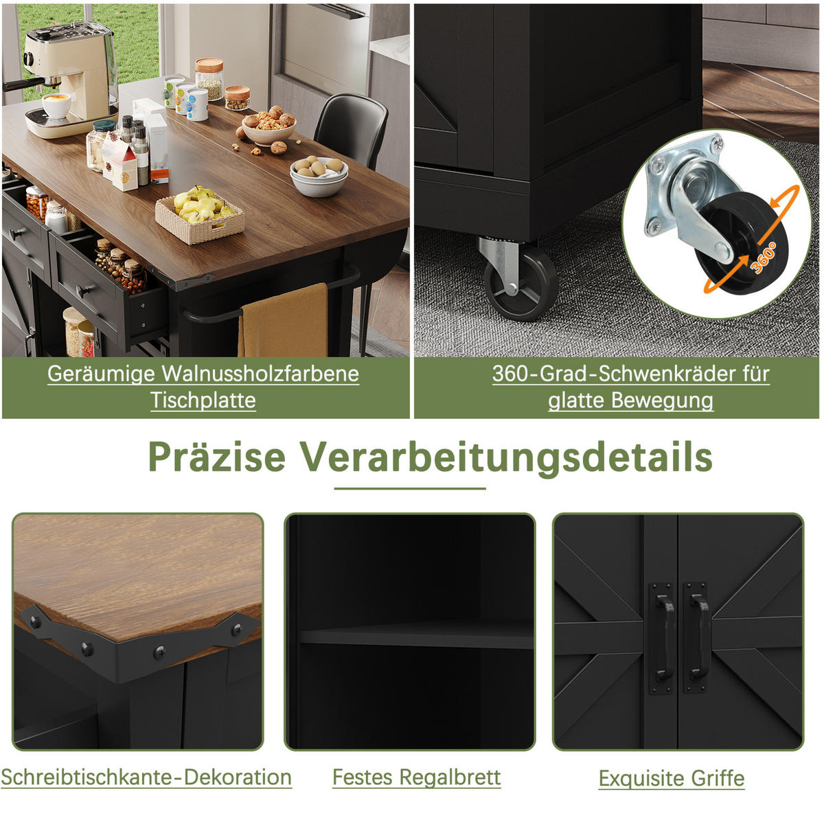 KÜCHENINSEL mit Arbeitsplatte 140 cm Schwarz MDF - Schwarz, Holz (45/94/140cm) - Beauniv