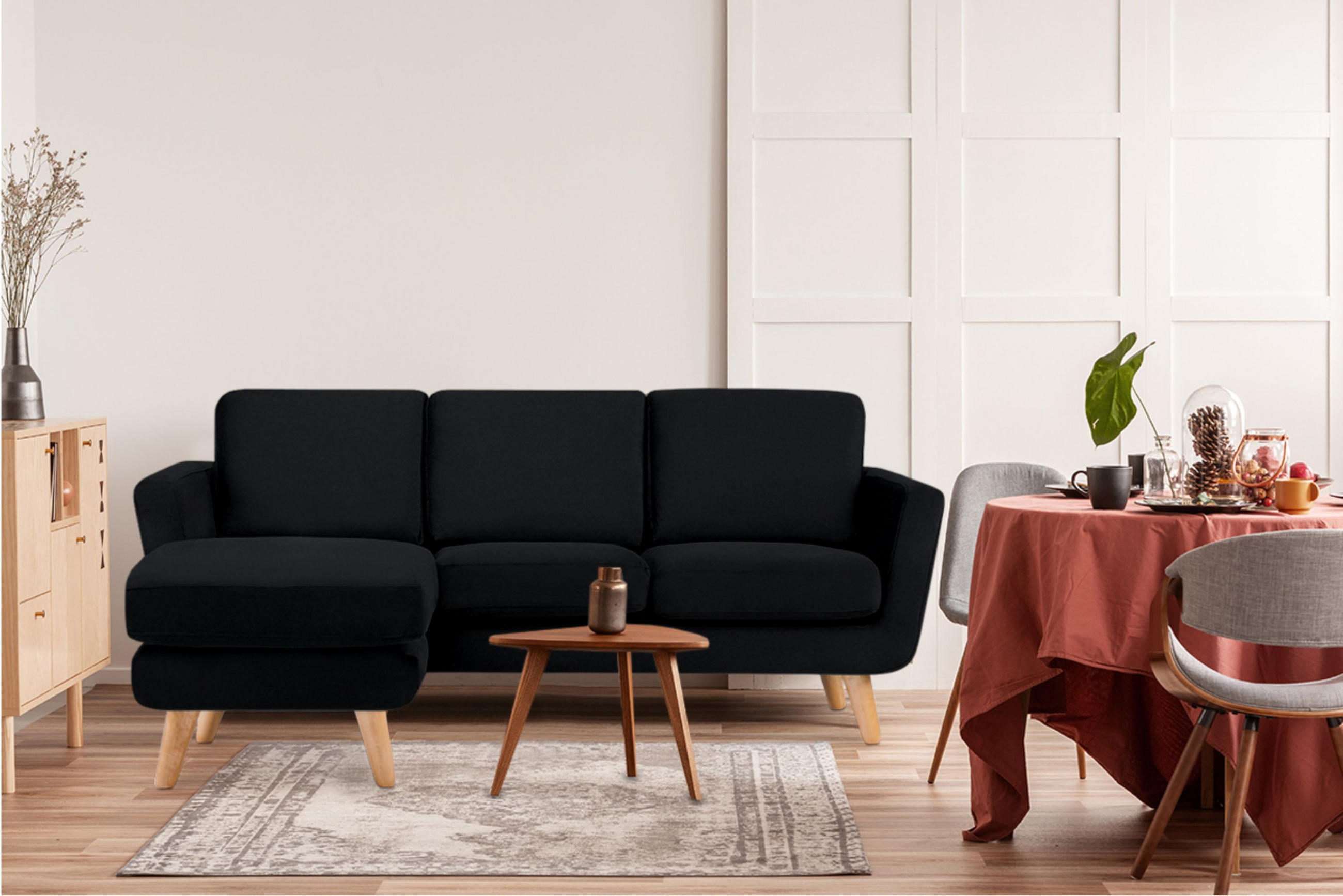 Thumbnail - Konsimo® 3-Sitzer-Ecksofa-Links, Schwarz, Textil, L-Form, 190x151 cm, FSC 100%, Hergestellt in Europa, Wohnzimmer, Sofas...