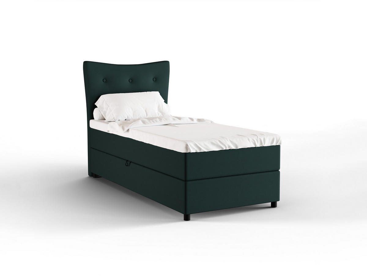 BOXBETT Nevada 90x200 cm Polsterbett mit hochwertiger Bonell-Matratze und Topper - grün - Grün, Holz (90/200cm) - Panda Möbel