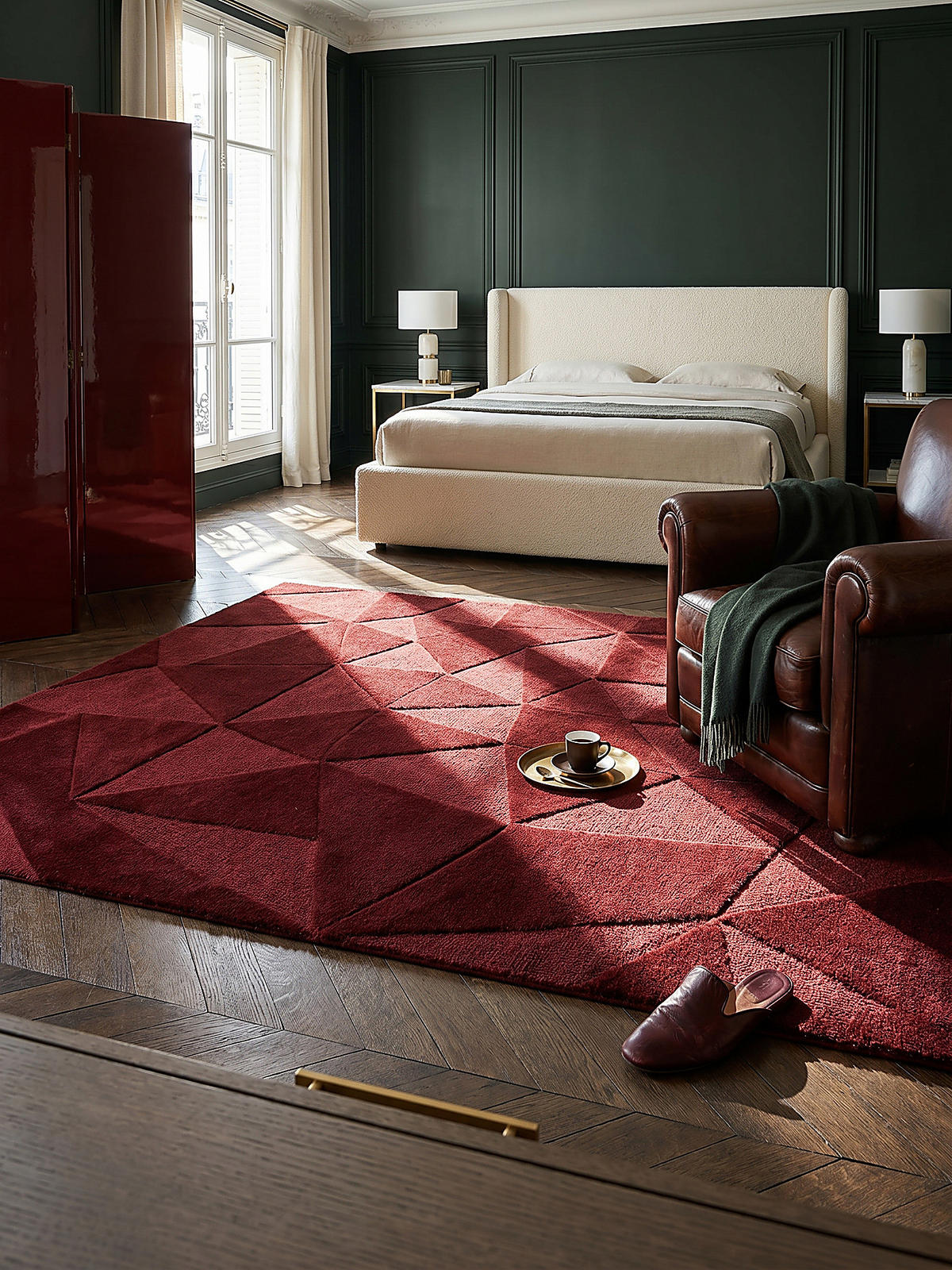 TEPPICH aus Wolle DEBEN mit Geo-Dessin in Rot 160 cm rund - Rot, Textil (160/160cm) - KADIMA DESIGN