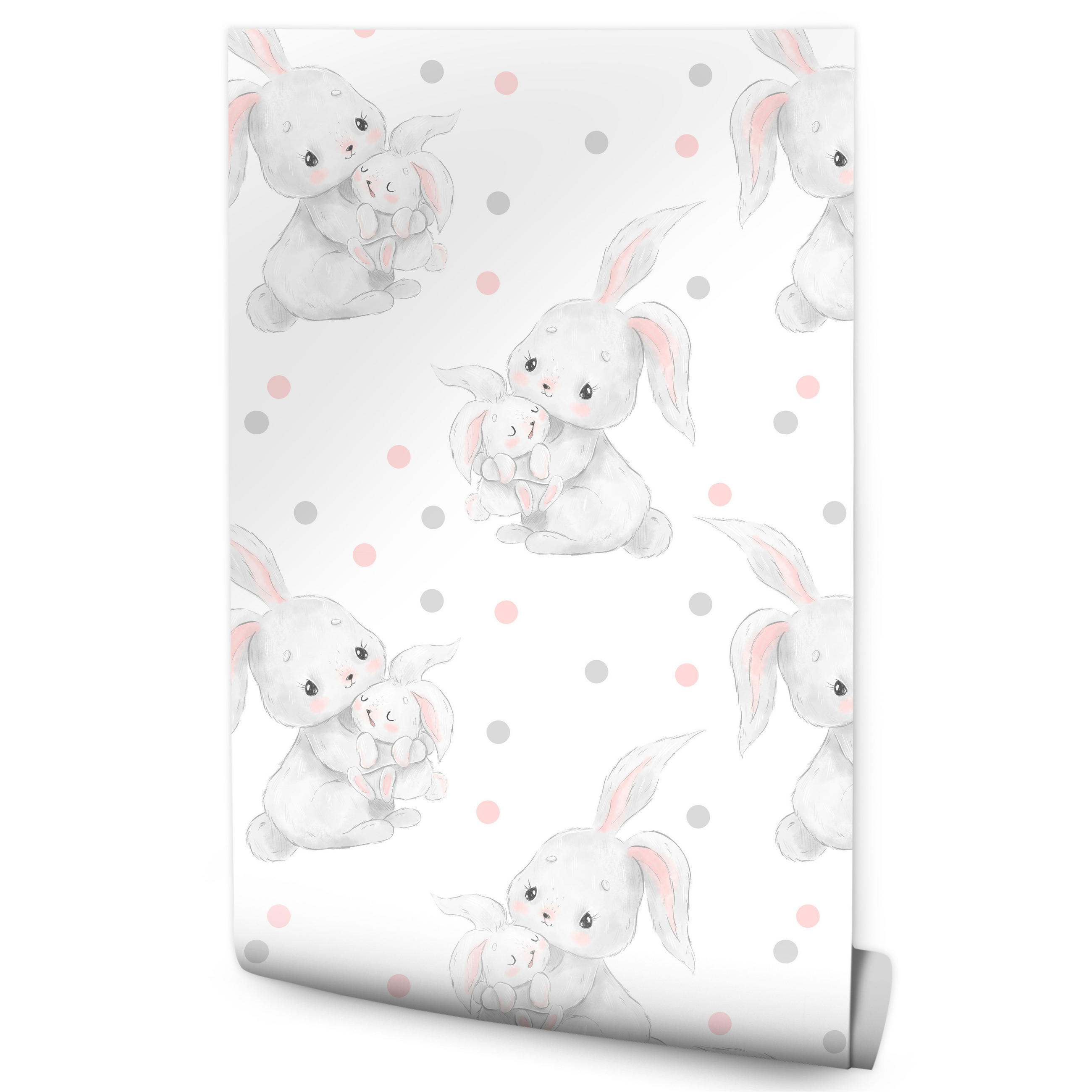 VLIESTAPETE Häschen und Punkte – Rosa, Grau, Weiß – 50x1000 cm - Rosa/Weiß, Papier (50/1000cm) - Muralo