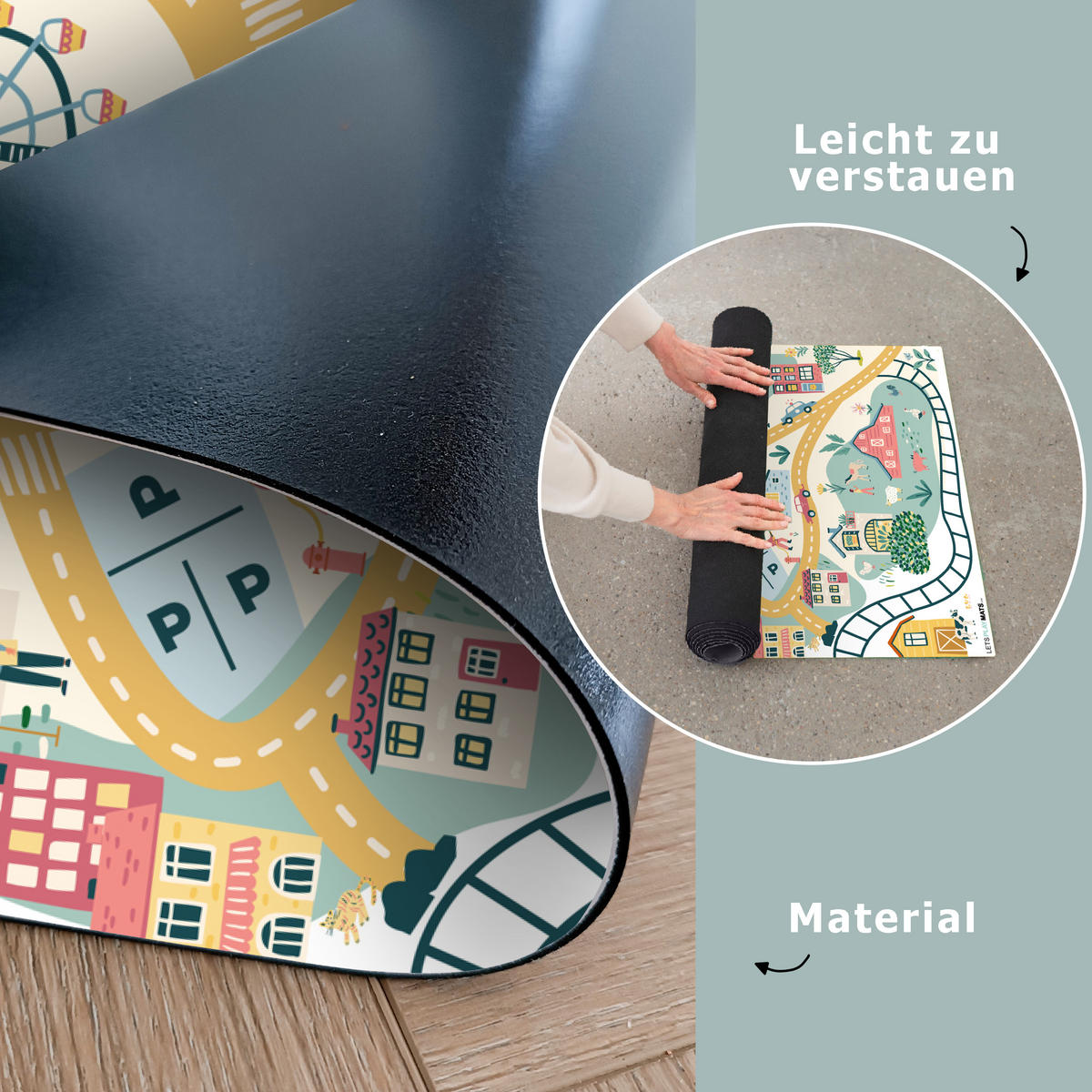 KINDERTEPPICH Riesenrad - Stadt - Tiere - Auto - Kinder 70x105 cm - Multicolor, Kunststoff (70/105cm) - MuchoWow