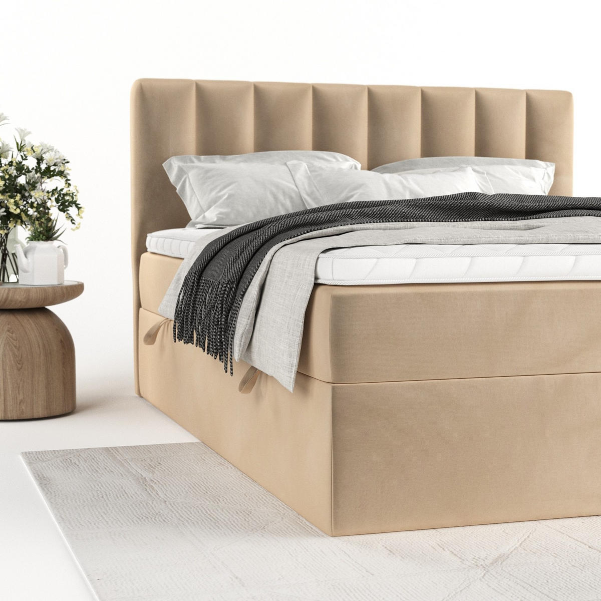 BOXBETT Bari 160/200 cm Beige im Kronos Stoff - Beige, Holz/Holzwerkstoff (160/200cm) - AltaBeds