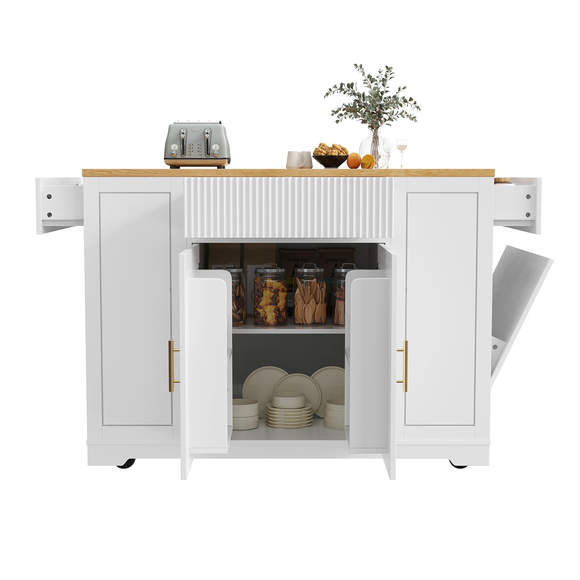 KÜCHENINSEL 120/50/92 cm weiß aus MDF mit Rollen - Weiß, Holzwerkstoff (120/92/50cm) - OKWISH
