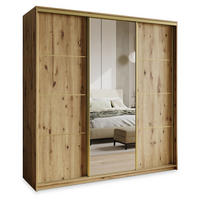 SCHWEBETÜRENSCHRANK VARO 180/205/60 cm 3-türig mit Spiegel und Schubladen Eiche Artisan - Goldfarben/Eiche Artisan, Holzwerkstoff (180/205/60cm) - MASSENO