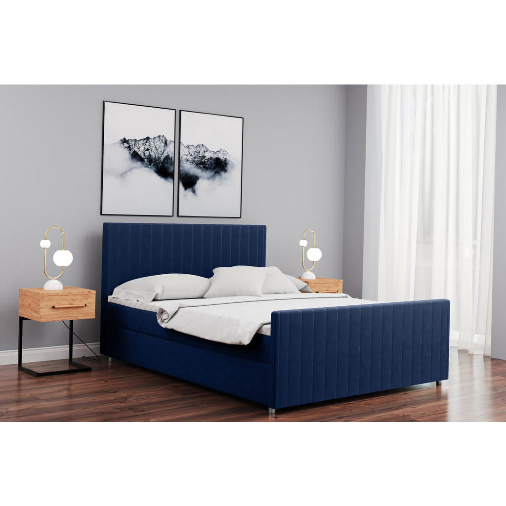 Thumbnail - Kaiser Möbel Boxbett, Dunkelblau, Textil, 2 Schubladen, H3, Höhe ca. 20 cm, einzeln stellbar,Rechteckig, 140x200 cm, Sch...