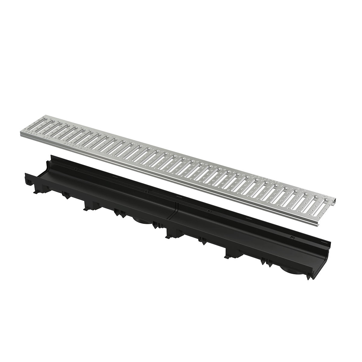 ENTWÄSSERUNGSRINNE 60 mm mit Kunststoffrand und Rost C-Profil verzinkt A15 - Schwarz, Metall (6/13.7/101cm) - Alcadrain